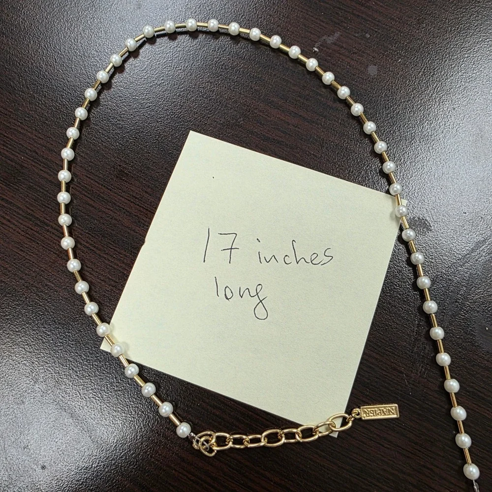 Napier Gold Tone Faux Pearl Bar Link Necklace 17 Inch Adjustable Clasp